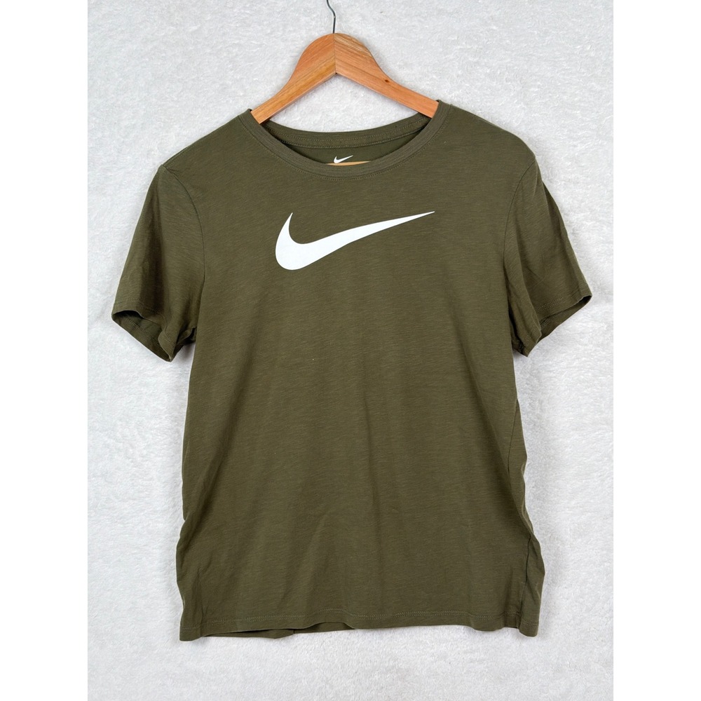 Nike T-Shirt Womens Medium Olive Green Athletic Dri-FIT Swoosh Logo Tee